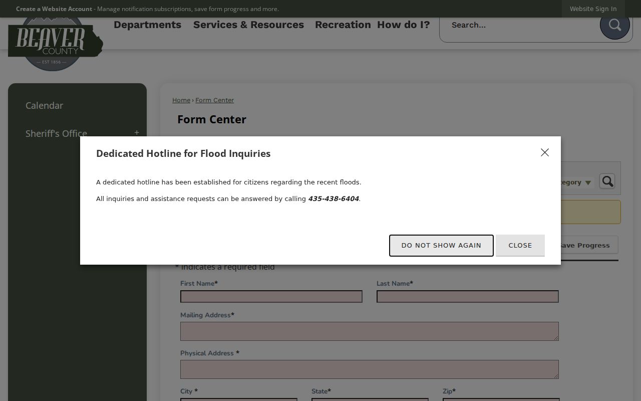Beaver County GRAMA criminal records request fields