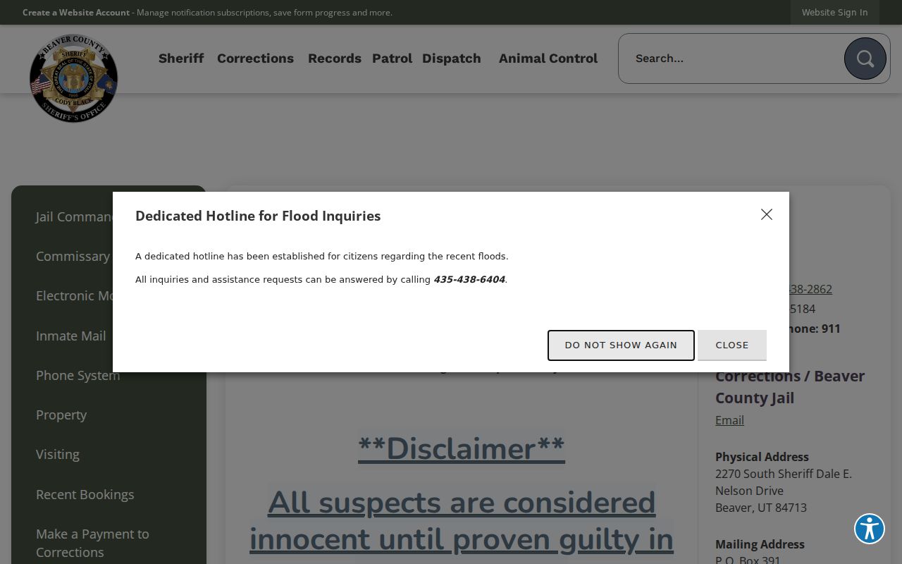 Beaver County arrest history rolling 30-day Recent Bookings page