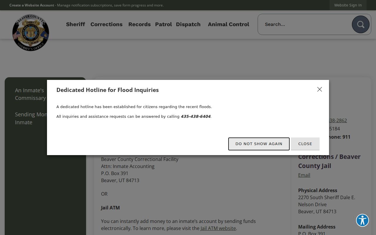 Beaver County arrest and jail record inmate trust payment instructions