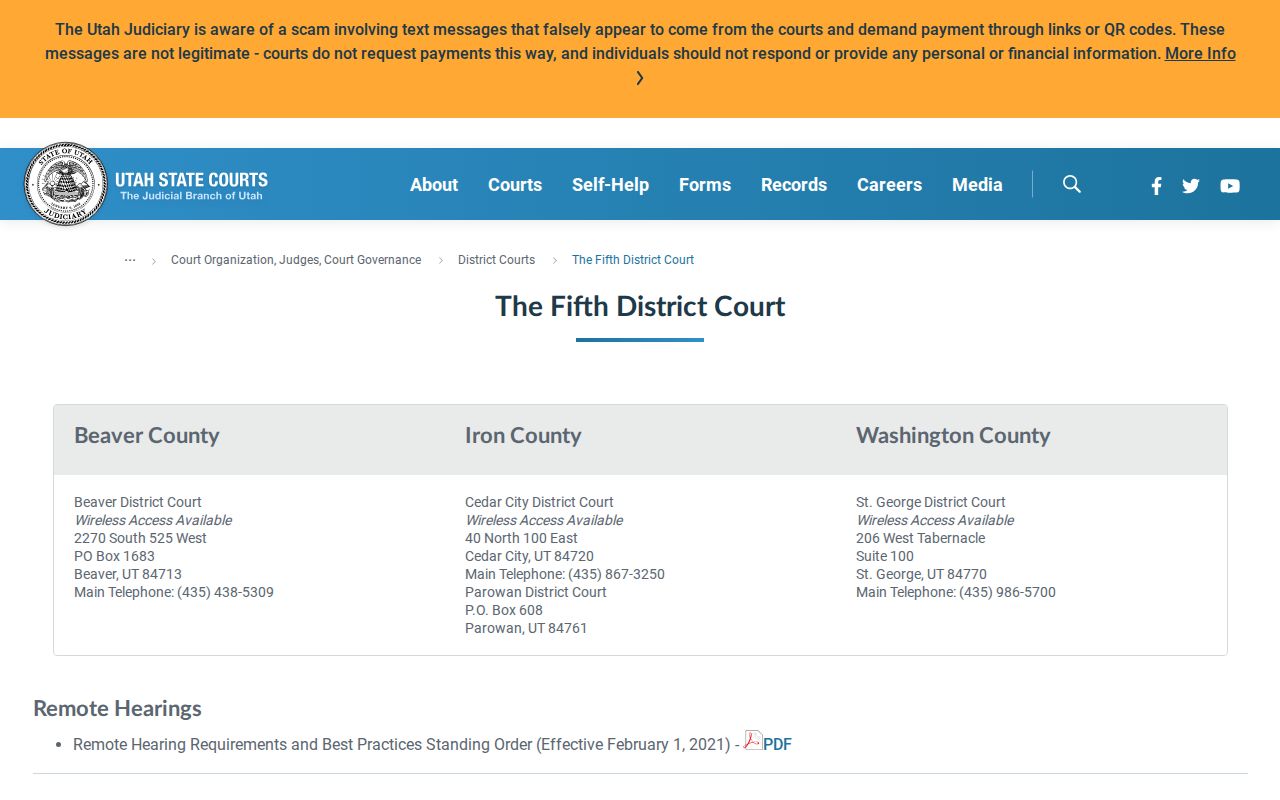 Beaver County Fifth District criminal court contact page