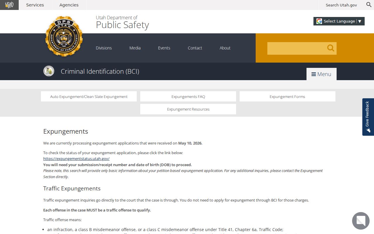 Beaver County criminal record expungement resources from Utah BCI